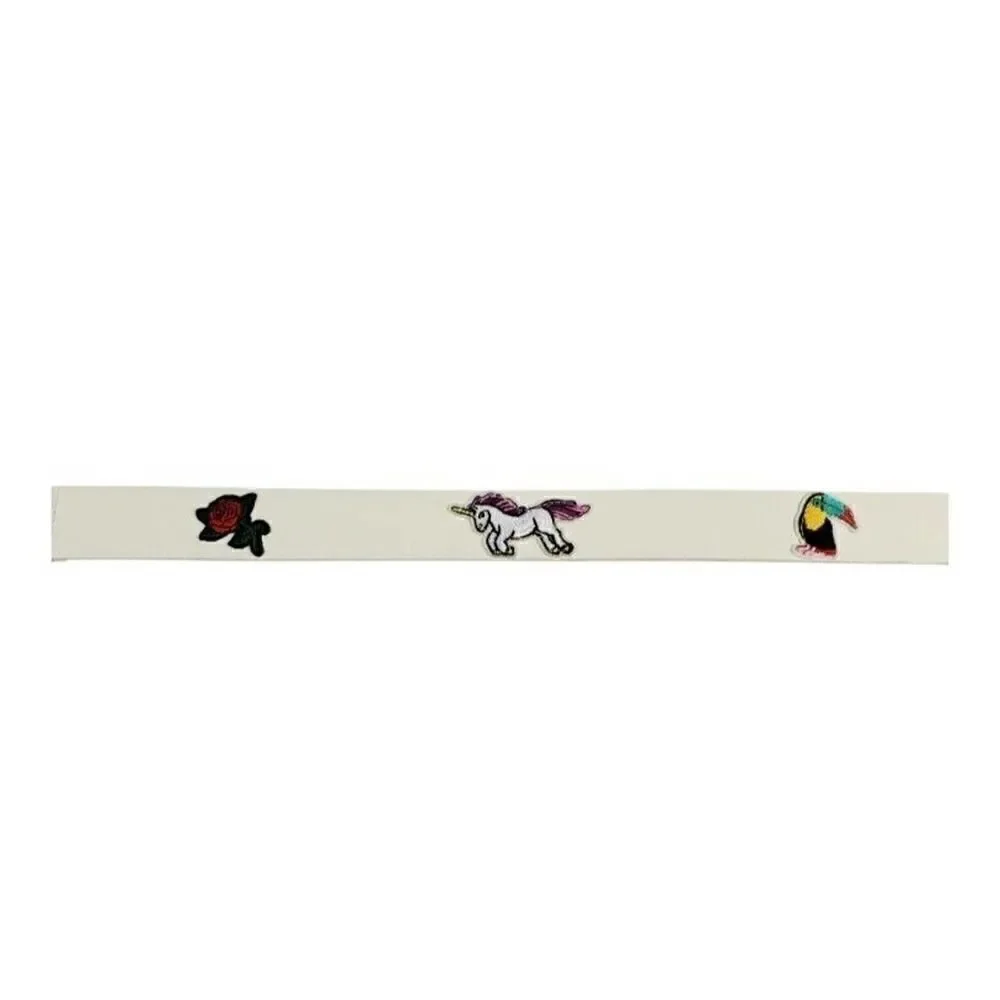 No Boundaries Kids Belt w/Patches Size S/M White Unicorn Rainbow Rose Kidcore